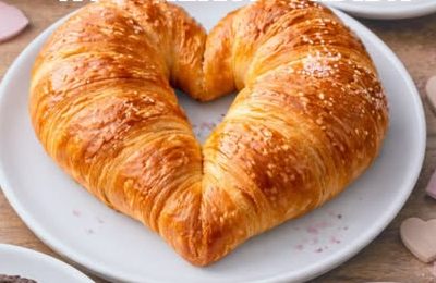Medialuna con forma de corazón rodeada de porciones de pastelería